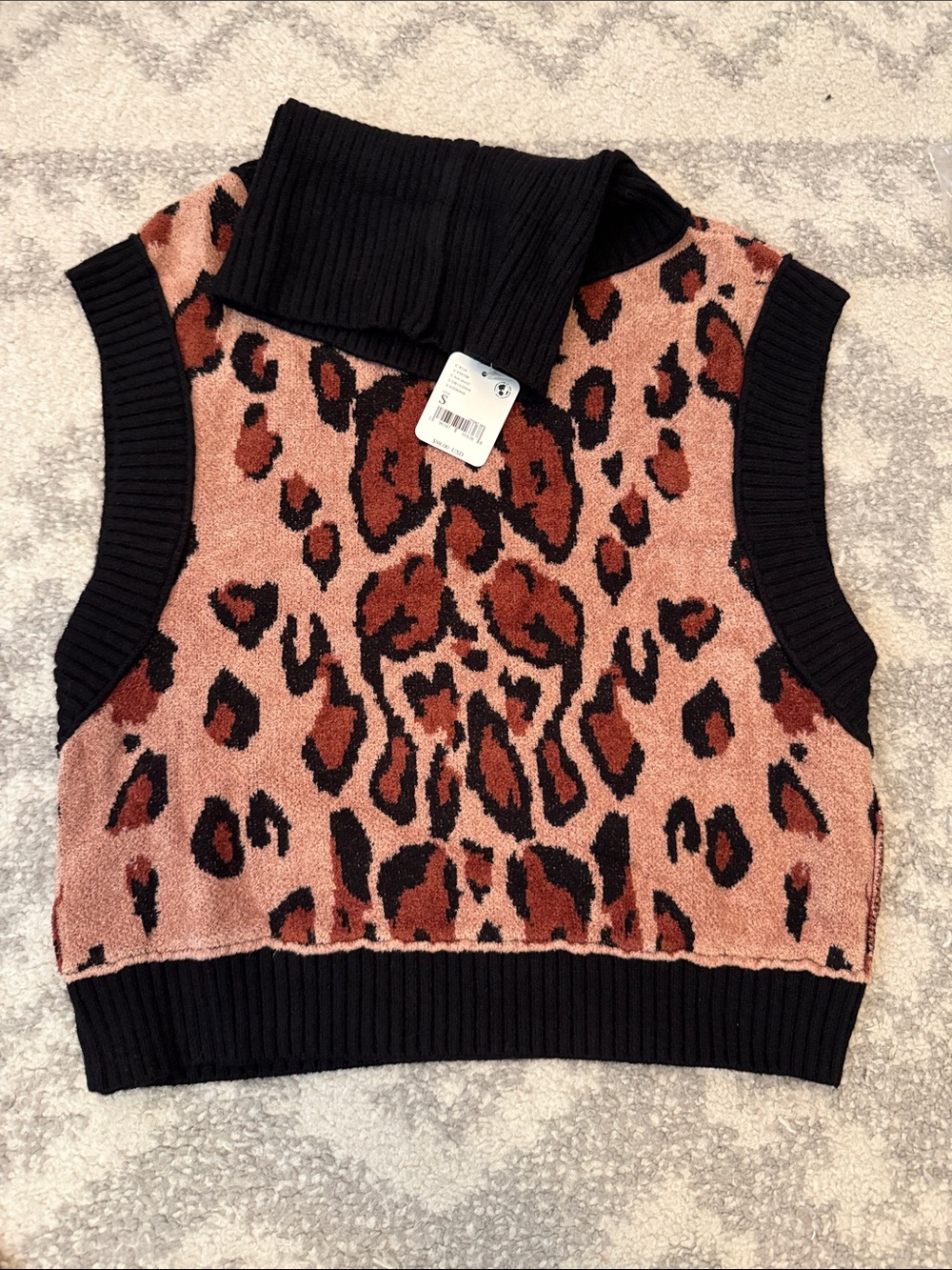 Sleeveless Leopard Print Mock Neck Sweater Vest - Free People - Size S
